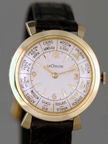 LeCoultre, Ref. 565-144. Produced in the 1950's.Fine, 10K yellow gold-filled gentleman's wristwatch with world time zone dial.
