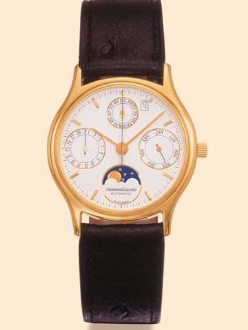 Jaeger-LeCoultre, Automatic-Perpetual Calendar, Ref. 141.140.1. Produced in the 1980's.Very fine, center-seconds, self-winding, water-resistant, 18K yellow gold gentleman's wristwatch with perpetual calendar, moon phases, 40 hours autonomy and an 18K yell