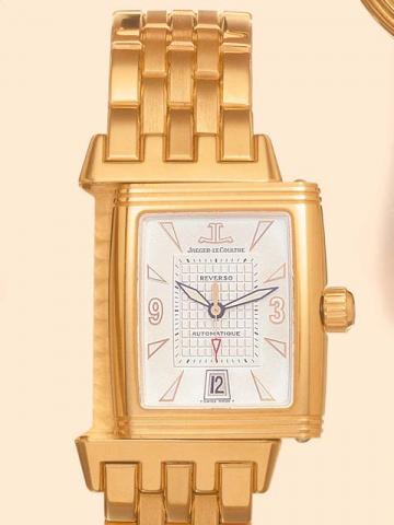 Jaeger-LeCoultre, Reverso Gran'Sport Automatique, Ref. 290.1.60. Produced in the 1990's.Very fine, rectangular, center-seconds, self-winding, water-resistant, 18K yellow gold reversible gentleman's wristwatch with date, 44 hours autonomy and an 18K yellow