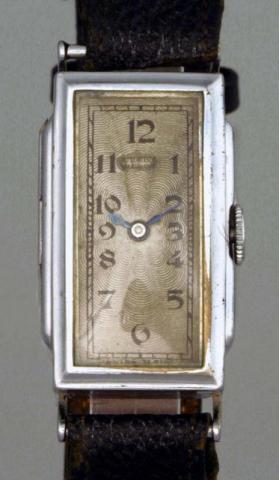 Autorist, No. 0566. Produced in the 1930's.Fine, rare and interesting, rectangular curved, early self-winding, chrome-nickel gentleman's wristwatch.