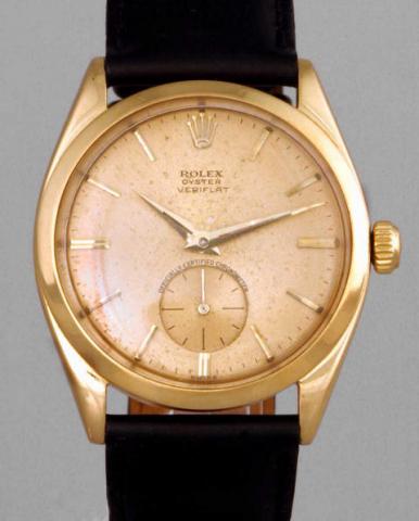 Rolex, Oyster, Veriflat, Officially Certified Chronometer, Ref. 6512. Produced in the 1960's.Fine and rare, thin, water-resistant, 18K yellow gold gentleman's wristwatch.