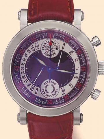 Franck Muller, Geneve, Chronographe Bi-R_trograde Biretro No. 15, Ref. 7000 CC B. Produced circa 2000. Very fine and unusual, self-winding, stainless steel gentleman's wristwatch with round button bi-retrograde chronographe, register and a stainless steel