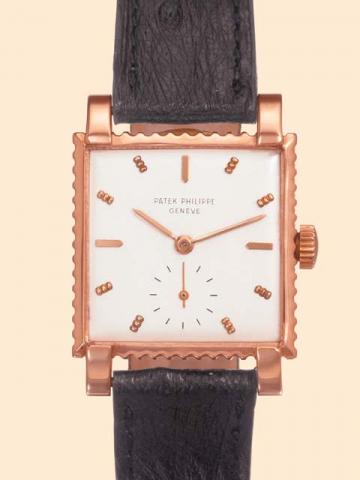 Patek Philippe & Cie, Geneve, No. 957883, case No. 512958, Ref. 2472. Production of this reference started in 1950. Very fine, square, 18K pink gold gentleman's wristwatch.