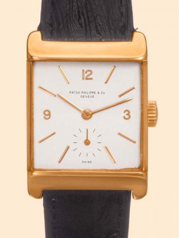 Patek Philippe & Cie, Geneve, No. 742348, case No. 514175, Ref. 2516. Production of this reference started in 1953. Very fine and very rare, square, 18K yellow gold gentleman's wristwatch.