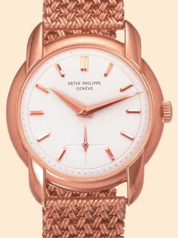 Patek Philippe & Cie, Geneve, No. 728246, case No. 423190, Ref. 2536. Production of this reference started in 1954. Very fine and very rare, 18K pink gold gentleman's wristwatch with an 18K pink gold Patek Philippe bracelet 