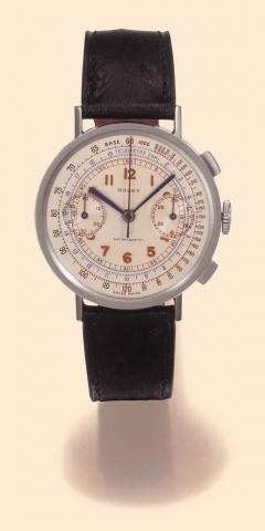 Rolex Antimagnetic, Ref. 3666. Produced in the 1930s. Fine and rare, large, stainless steel gentleman's wristwatch with square button chronograph, register, tachometer and telemeter.