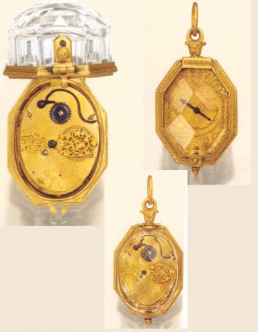 J. Regnier a Paris, circa 1620. Very fine and rare octagonal rock crystal pre-balance spring, single-hand pendant watch.