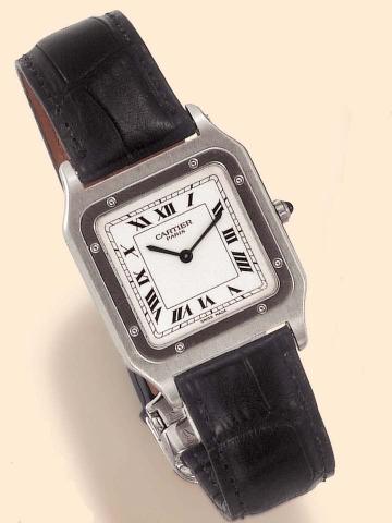 Cartier Paris, Santos-Dumont, Mecanique, Ref. 2785. Produced in the 1990's.Very fine and rare, square, thin, platinum gentleman's wristwatch with an 18K white gold Cartier deployantclasp.