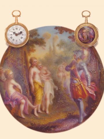 Rinaldo and the Wood Nymphs Ami Monnier, Geneva, enamel signed Jean-Fran