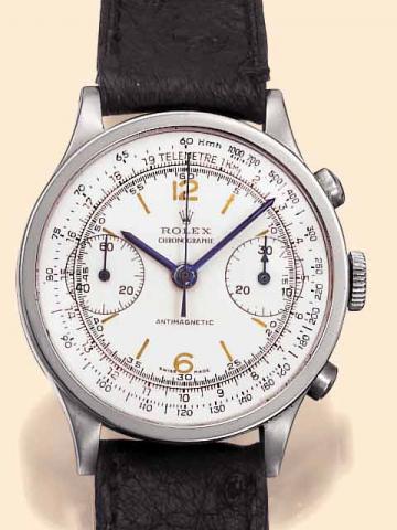 Rolex Chronographe, Antimagnetic, Ref. 2508. Manufactured in the 1930s. Very fine and rare, stainless steel gentleman