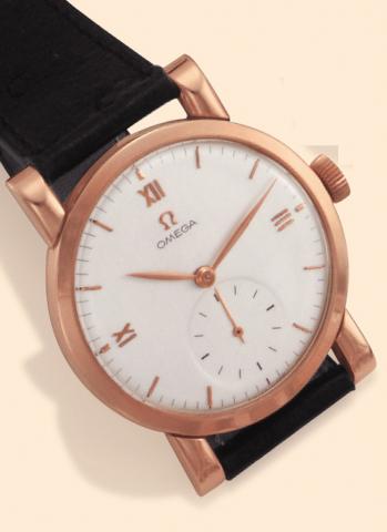 Omega, Ref. 14169. Produced in the 1950s. Fine and rare, large, 18K pink gold gentleman