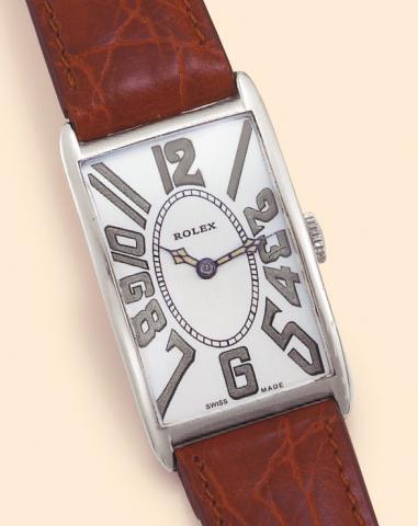 Rolex, Ref. 2141, retailed by Bucherer, Luzern. Produced in the 1930s. Fine and rare, rectangular, nickel chromium gentleman's wristwatch.