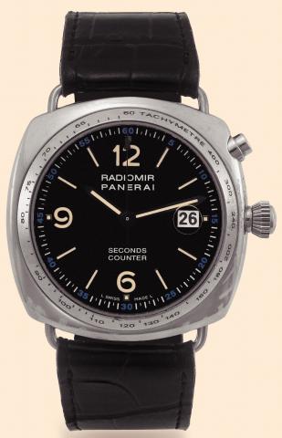 Officine Panerai, Radiomir,Seconds Counter, No. D 64/75, Ref. OP 6549. Produced in a limited edition of 75 examples circa 2000. Very fine, oversized, cushion-shaped, water-resistant to 100 meters, 18K white gold diver