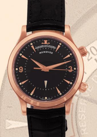 Jaeger-LeCoultre,Master Control 1000 Hours, Memovox, Ref. 144.2.94 S. Produced in the late 1990s. Very fine, center-seconds, water-resistant, 18K pink gold gentleman's wristwatch with mechanical alarm, two crowns and an 18K pink gold Jaeger-LeCoultre depl