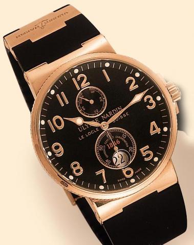 Ulysse Nardin, Le Locle, Suisse, Maxi Marine, Chronometer Officially Certified, Ref. 266-66. Produced in 2003. Very fine, self-winding, water-resistant, 18K pink gold gentleman's chronometer diving wristwatch with date and an 18K pink gold and titanium Ul