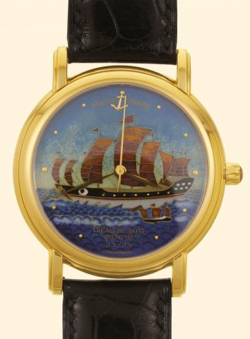 Treasure Boat Zheng He Ulysse Nardin, Locle, Suisse, Chronometer San Marco, No. 23/25, No. 13.14.11740, case No. 136-77-9. Produced in the 1990s. Very fine, self-winding, water-resistant down to 30 meters, 18K yellow gold gentleman's chronometer wristwatc