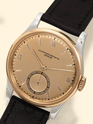 Vacheron & Constantin, Geneve, No. 468948, case No. 303182, Ref. 4073. Produced in 1947. Very elegant and rare, 14K pink gold and stainless steel gentleman's wristwatch.
