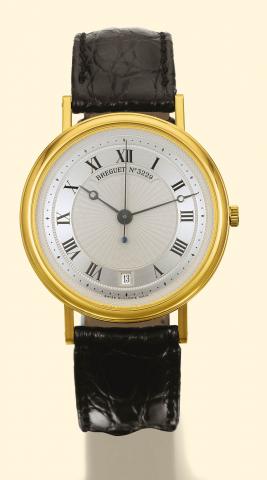 Breguet No. 09/50, case No. 3229 G, Ref. 3840 Jubil_. Produced in 1995 in a limited edition of 50 examples for the Italian Market only. Very fine and rare, flat, center-seconds, self-winding, 18K yellow gold gentleman's wristwatch with date and an 18K yel