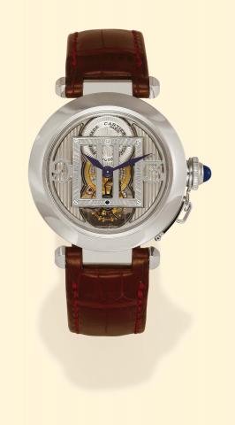 Cartier Paris, Collection Privee, Pasha de Cartier Tourbillon No. 02/20-2001, Ref. 2542. Produced in a limited edition of 20 examples in 2001. Extremely fine and rare, water-resistant, 18K white gold gentleman's wristwatch with visible one-minute tourbill