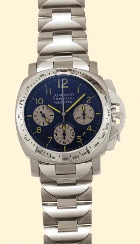 Officine Panerai, Firenze 1860, Luminor Panerai - Automatic Chrono, No. F 273/399, Ref. OP 6584. Produced in a limited edition of 399 examples in 2003. Fine, oversized, cushion-shaped, self-winding, water-resistant to 200 meters, titanium and stainless st