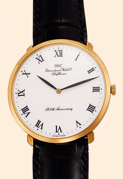 International Watch Co., Schaffhausen, Portofino 125th Anniversary, No. 056/ 125, Ref. 2411. Made in a limited edition of 125 examples in 1993 to commemorate the 125th Anniversary of the International Watch Co. Very fine and elegant, thin, 18K yellow gold