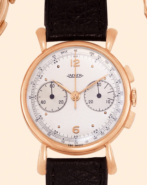 Jaeger, Chronograph, Ref. 12393. Made in the 1940s. Fine, 18K pink gold gentleman
