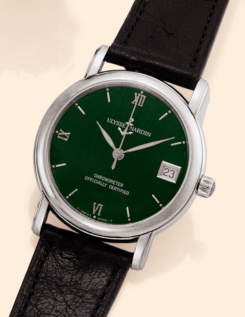 Ulysse Nardin, Locle, Suisse, San Marco Chronometer, Officially Certified, Ref. 133-88-9. Made in the 1990s. Very fine, self-winding, water-resistant to 30 meters, stainless steel gentleman's wristwatch with date and a stainless steel Ulysse Nardin buckle