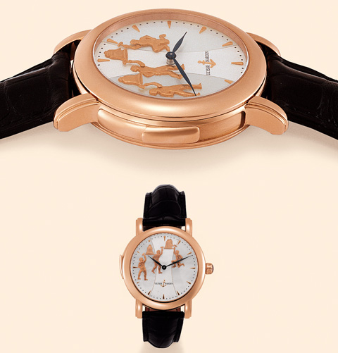 Ulysse Nardin, Le Locle, Suisse, R_p_tition Minutes, Jaquemart Forgerons, No. 2, Ref. 736-88. Made in 2000, sold on August 29, 2002. Very fine and rare, minute-repeating, water-resistant, 18K pink gold gentleman