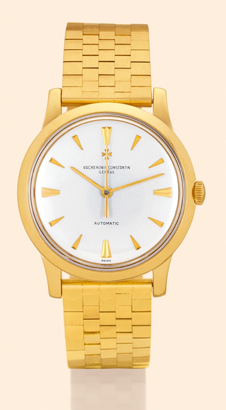 Vacheron & Constantin, Geneve, auto-matic, No. 536134, case No. 362251, Ref. 6038. Made in 1957. Very fine water-resistant, self-winding 18K yellow gold gentleman's wristwatch with centre seconds and Gay Freres 18K yellow gold brick-link bracelet.