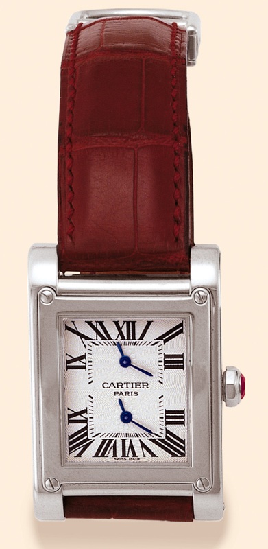 Tank Two Time Zone Cartier Paris, Tank-Two Time Zone, Ref. 2552. Made circa 2000. Very fine and unusual, rectangular, two-time zone in one movement, with jump-hour adjustment system for the second time-zone, 18K white gold gentleman's wristwatch with an 1