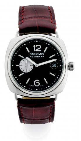 Radiomir.Officine Panerai, Radiomir, No. 046/500, Ref. OP 6581. Made in a limited edition of 500 examples in 2002..Fine and rare, large, cushion-shaped, self-winding, water-resistant to 100 m., stainless steel diver's wristwatch.with date and a stainless 