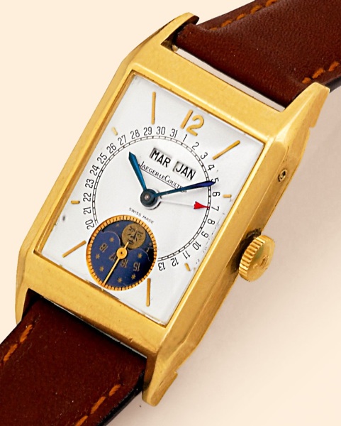 S_rie Unique.Jaeger LeCoultre, S_rie Unique, No. 501/600, Ref. 141.010.1, circa 1998..Very fine and rare, astronomic, rectangular, 18K yellow gold gentleman's wristwatch with triple date and.moon phases.