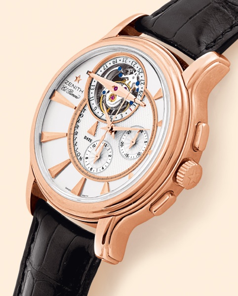 Grande Chronomaster XXT Tourbillon.Zenith, Grande Chronomaster XXT Tourbillon.El Primero, No. 41/50. Made in a limited.edition of 50 examples in 2004..Very fine, oversized, self-winding, water-resistant, 18K pink.gold gentleman's wristwatch with visible o