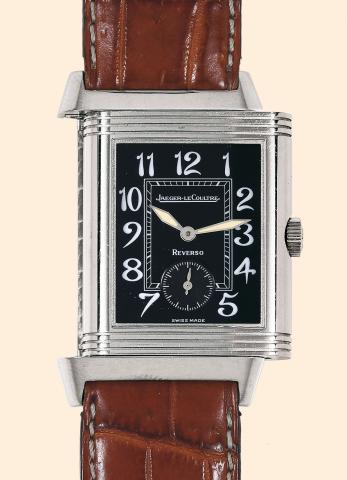 White Gold Reverso Jaeger-LeCoultre, Reverso, Ref. 275.3.62. Made in the 1990s..Very fine, rectangular, 18K white gold gentleman's reversible wristwatch with black Art Deco dial and an 18K white gold Jaeger- LeCoultre buckle. Accompanied by a fitted box a