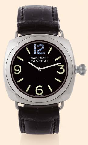 Radiomir - Sapphiri.Officine Panerai, Firenze 1860, Radiomir - I.Sapphiri della Officine Panerai, No. D 42/70.Ref. OP 6543. Made in a limited edition of 70 examples in 2001..Very fine and very rare, large, cushion-shaped, self-winding.water-resistan, 18K 