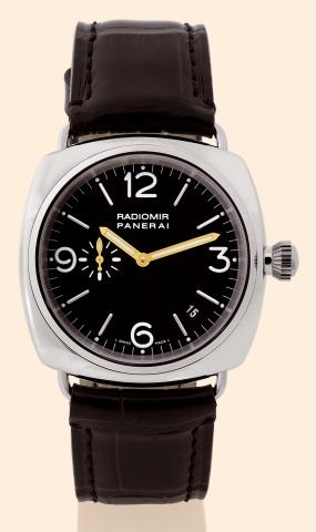 Radiomir.Officine Panerai, Firenze 1860, Radiomir.No. D 486/700, Ref. OP 6540. Made.in a limited edition of 700 examples in 2001..Very fine and rare, cushion-shaped, self-winding, waterresistant.18K white gold diver