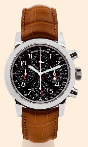 F 50.Girard-Perregaux, Ferrari Chronograph.F 50, No. 060/349, Ref..9026. Made especially for the 50th anniversary of Ferrari in a.limited edition of 349 examples in 1996..Very fine and rare, self-winding, water-resistant, platinum.gentleman's wristwatch w