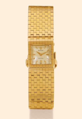 Ref. 8209 Gold Belt.Rolex Precision, Ref..8209. Made circa 1950..Fine and rare, 18K yellow gold lady's.belt-form bracelet watch.