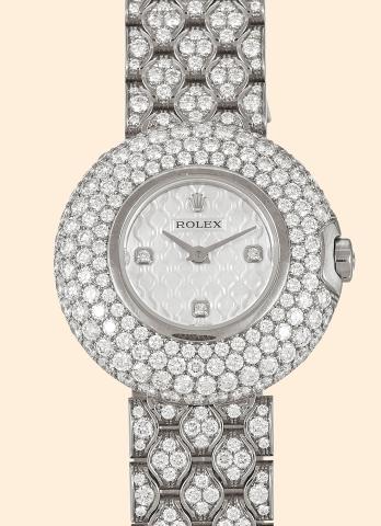 Ref. 6221 Diamond Orchid.Rolex, Cellini Orchid, Ref. 6221. Made circa.2001..Very fine, water-resistant, 18K white gold and diamond.lady's wristwatch with bezel set with 141 diamonds (weight.approx. 2,43 cts) and a white gold bracelet set with 473.diamonds