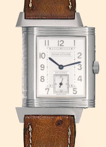 Reverso Duoface.Jaeger- LeCoultre, Reverso Duoface, Ref. 270.8.544. Produced circa 1995..Very fine, rectangular, water-resistant, two-time zone, double-face, stainless steel gentleman's wristwatch.with a stainless steel Jaeger LeCoultre buckle.