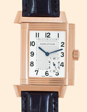 Reverso 8 Days.Jaeger LeCoultre, Grande.R_serve, 8 Jours, No..240244. Made circa 2000..Very fine and rare, astronomic, extralarge.thick, rectangular, reversible, 18K.pink gold gentleman