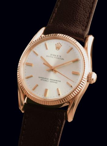Ref. 1011, So-Called Bombay.Rolex, Oyster Perpetual, Superlative Chronometer, Officially.Certified, Ref. 1011. Case No. 546423. Made in 1960..Fine and rare, center-seconds, self-winding, water-resistant, 18K pink gold.gentleman