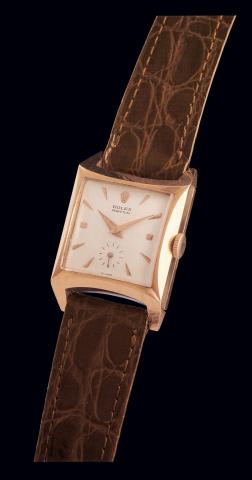Ref. 8126 Pink Gold.Rolex Perpetual, Ref. 8126. case No. 780181. Made in 1951..Fine and rare, carr_ galb_, self-winding, 18K pink gold lady's.wristwatch with pink gold Rolex buckle.