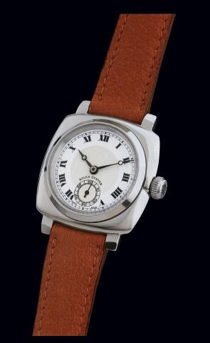 Ref. 2081 Stainless Steel Standard Oyster.Rolex, Oyster, Ref. 2081. Case no. 599744. Made in 1947..Fine, cushion-shaped, water-resistant, stainless steel gentleman's.wristwatch with enamel dial and stainless steel Rolex buckle.