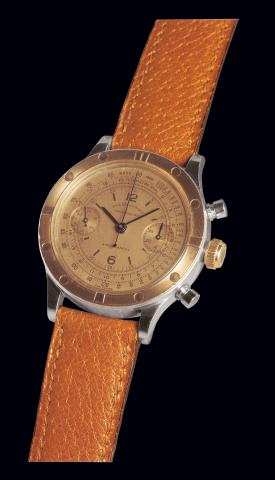 Ref. 3668. Stainless Steel and Pink Gold Antimagnetic.Rolex, Oyster, Chronograph, Antimagnetic, Ref. 3668. Case.No. 45343. Made in 1940..Very fine and extremely rare, water-resistant, stainless steel and 18K pink gold.gentleman's wristwatch with round but