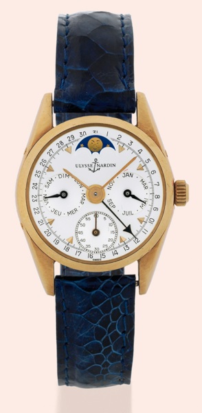 Moon Phase.Ulysse Nardin, No. 0924.Ref. 311/51. Made in the.1980s..Very fine, astronomic, 18K gold lady