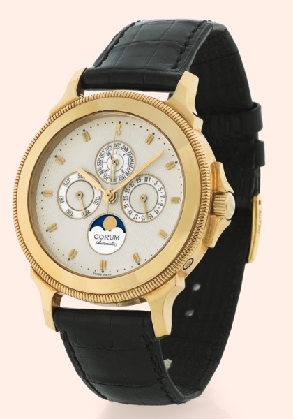 Perpetual Temps Mecanique.Corum, Perpetual Temps Mecanique, No. 43/100, case.No. 463803, Ref. 84.111.56. Produced in a limited edition of.100 examples in the 1990s..Very fine, astronomic, self-winding, water-resistant, 18K yellow gold.gentleman's wristwat