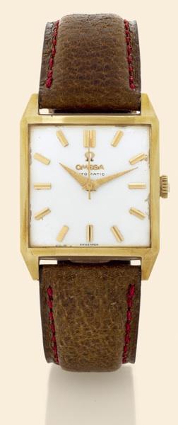 Omega, Automatic, Ref. 3985..Made in the 1950s..Fine and unusual, square.center-seconds, self-winding, 18K yellow.gold gentleman's wristwatch.