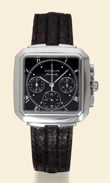 Automatic, Square Chrono No. 1.Corum Automatic, Square Chrono, No. 1, Ref. 296.121.170. Made in a limited edition in the 1992..Very fine, square, self-winding, water-resistant, platinum gentleman