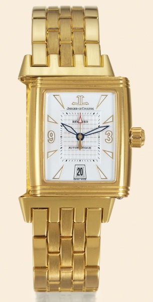 Yellow Gold Gran' Sport.Jaeger-LeCoultre Reverso- Gran' Sport-.Automatic, Ref. 290.1.60. Made in the.late 1990s..Fine, rectangular, reversible, water-resistant, 18k yellow gold.gentleman's wristwatch with an integrated 18k yellow gold.Jaeger-LeCoultre bra